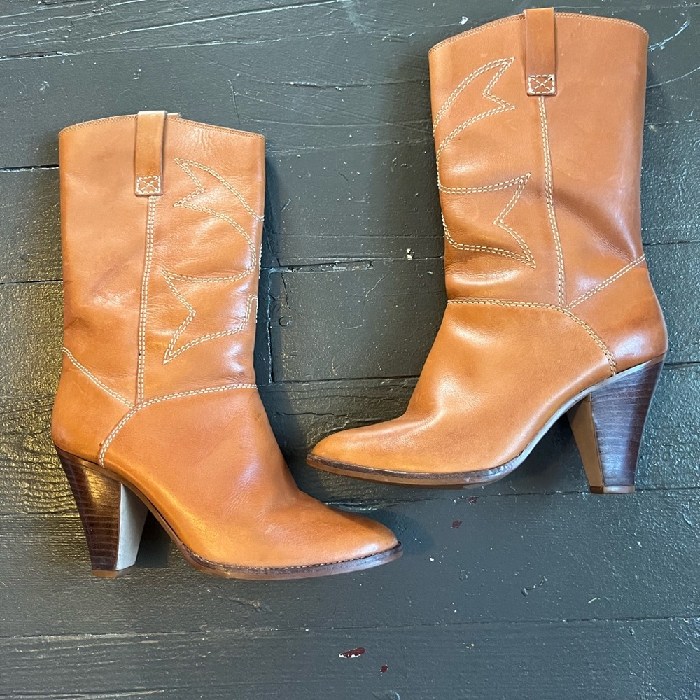 Vintage Brown Leather Heeled Boots